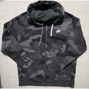 Nike Hoodie Mens XL Gray Camo Full Zip Sweatshirt Grunge Skateboard Hip-Hop‎